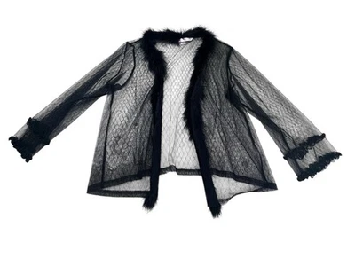 Victoria’s Secret Sheer Mesh Lace Robe Black Faux Fur Trim Boudoir Lingerie M/L - Image 1 of 4