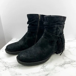 Born Damen-Stiefeletten schwarz Wildleder gerafft Fransen seitlicher Reißverschluss Biker-Stiefeletten Größe 8,5M - Bild 1 von 6