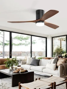 52 Inch Ceiling Fan with Lights and Remote, Flush Mount Low Profile Wood Ceil... - Picture 1 of 8