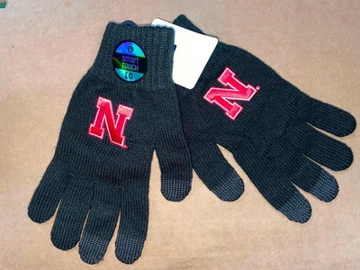 NEBRASKA UNIVERSITY BLACK Smart Touch Knitted Gloves LARGE - Image 1 of 2