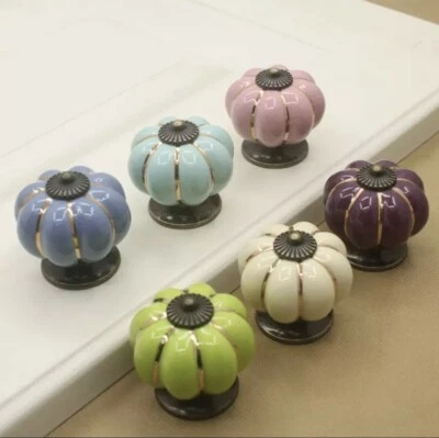 Ceramic Door Knobs. Vintage Pumpkin Style. 6 Classic Colours. Drawer Pulls. - Image 1 of 4