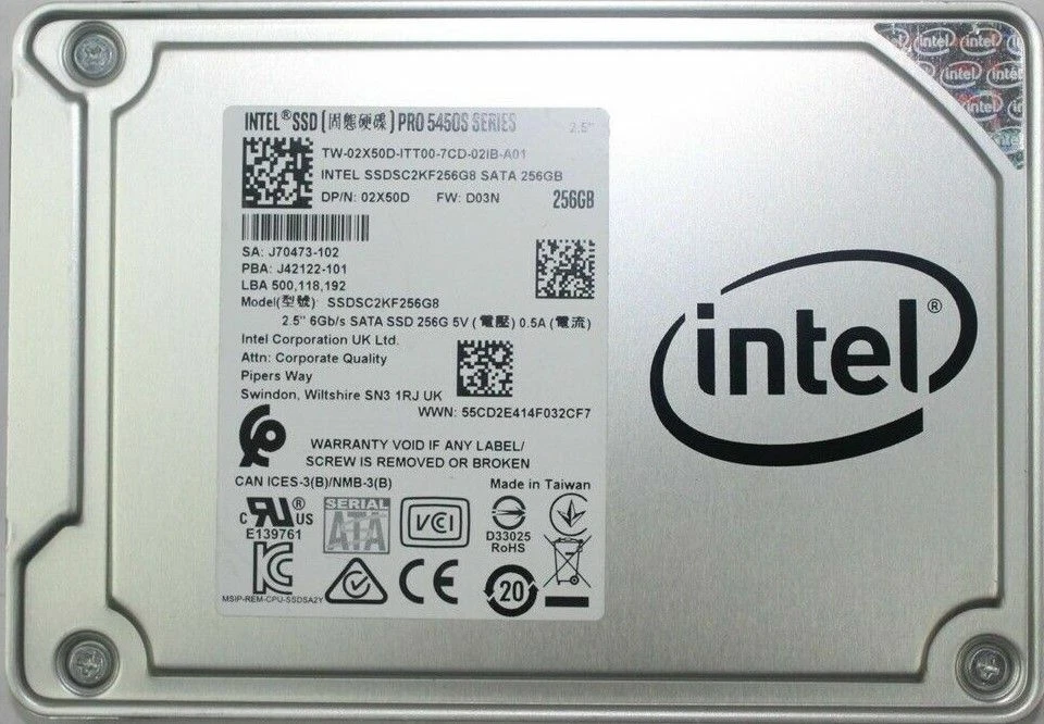 *Intel 02X50D 256GB SSD 2.5" SATA Modelo: SSDSC2KF256G8 DP/N: 2X50D* Foto 1 de 1