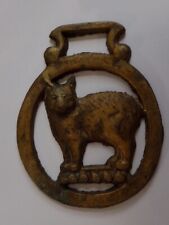 Manx Cat Horse Harness Horse Tack Medallion 85 mm Cast Brass ANTIQUE