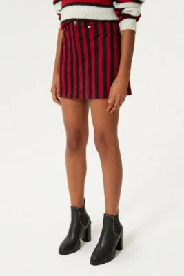 Mini-saia feminina Rebecca Minkoff listra preta vermelha Aubrey tamanho 2 - Imagem 1 de 3