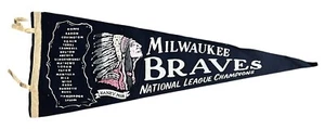 Vintage 1958 Milwaukee Braves 29" National Lg Champs Baseball Roster Pennant - Foto 1 di 3