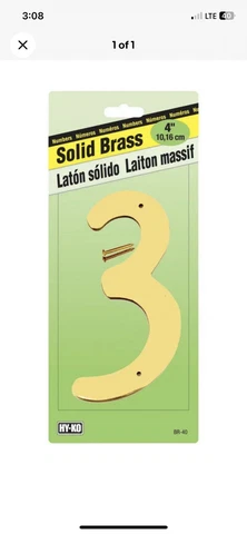 Hy-Ko BR-40/3 Solid Brass Nail-On Decorative 3 House Number 4 in Cover