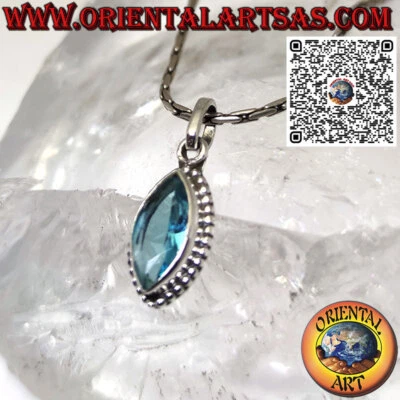 Ciondolo  in argento 925‰ con topazio azzurro a navetta contornato da una trecci - Immagine 1 di 4