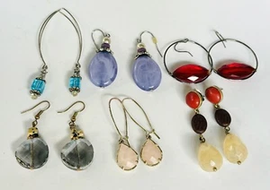 Vintage-Modern lot of Paired Beaded Glass & Rhinestone Dangle Pierced Earrings - Picture 1 of 2