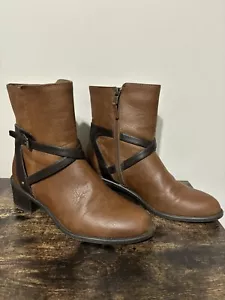 Women's Chaps Brown Dayna Ankle Boots Size 9.5 Zip Up Buckle Boots - Picture 1 of 9