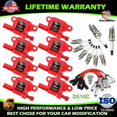 8 Pack Square Ignition Coil & Spark Plug & Wire For Chevy GMC 4.8L 5.3L 6.0L V8 - Image 1 of 4
