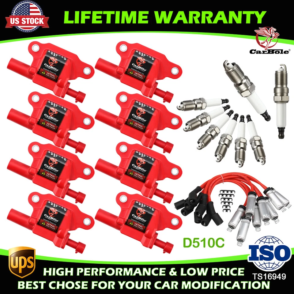 8 Pack Square Ignition Coil & Spark Plug & Wire For Chevy GMC 4.8L 5.3L 6.0L V8 - Image 1 of 4