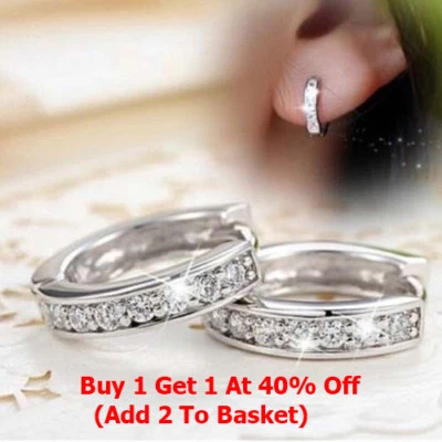 925 Sterling Silver Crystal Stud Hoop Earrings Fashion Women Jewelry UK Seller - Image 1 of 4