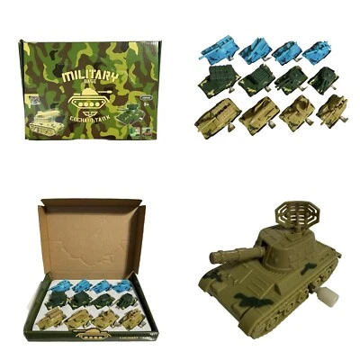 NEW 12-Piece Military Base Tank Toy Set, Wind-Up Camouflage Army Vehicles - Image 1 of 4