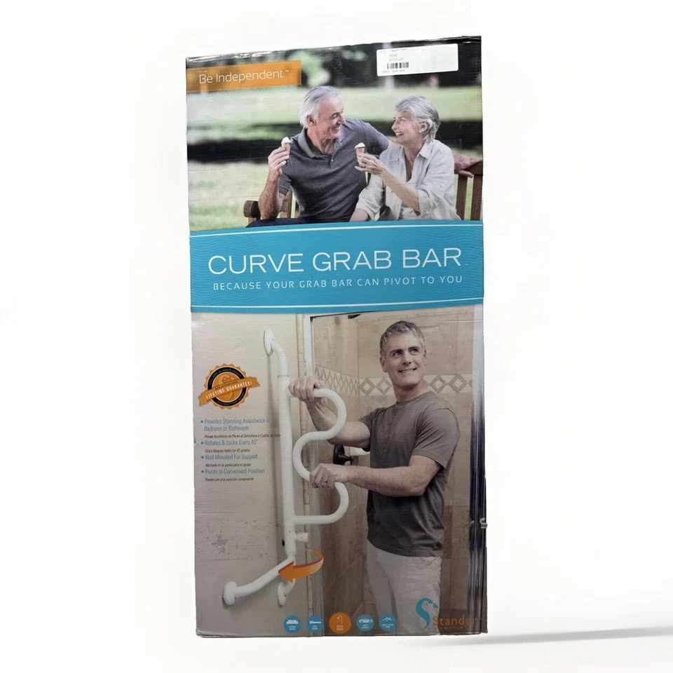 Stander Curve Grab Bar with Handrail, 14-Inch Bathroom Security Assist Bar Wall - Image 1 of 4