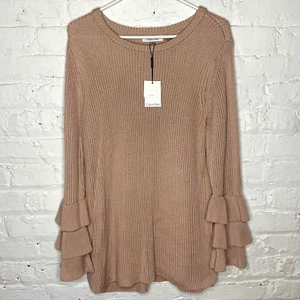 NWT Calvin Klein Womens Delicate Ruffled Sleeve Sweater Size Large Light Pink - Picture 1 of 5