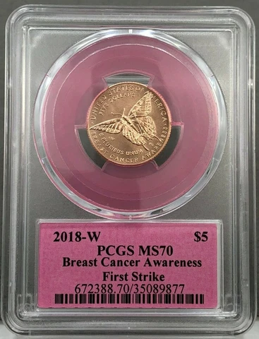 2018-W $5 Breast Cancer Awareness Commemorative Gold Coin PCGS MS70 FIRST STRIKE Cover
