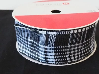 Black & White Buffalo Plaid Checkered Striped Wired Ribbon Roll  2.5 in x 80 Ft - Image 1 of 4