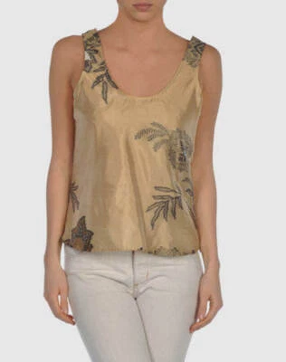 CHALECO DE SEDA GEORGIO ARMANI Top bronce con bordado de hoja de oro oscuro IT46 UK14 nuevo con etiquetas Foto 1 de 4