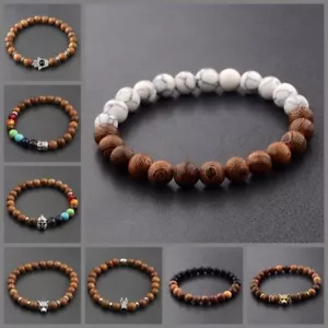 8MM Wooden Beaded Crown Buddha Lion Beaded Bracelet Jewelry Stretch Bangle New - Picture 1 of 296
