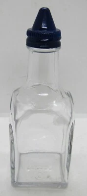 Botella transparente vintage de aceite y vinagre Gemco de 6" con tapa de metal azul cobalto. Foto 1 de 4