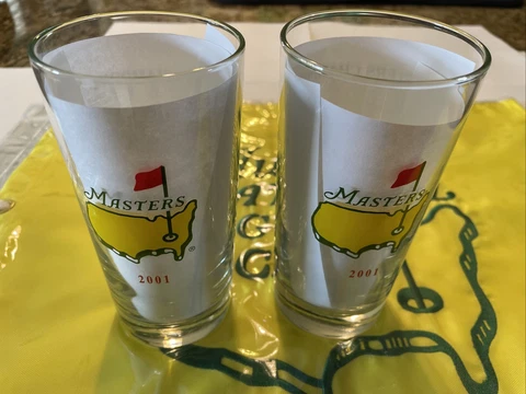 Masters 2001 Golf Commemorative  Glasses Tiger Woods Win W/Past Champs Cover