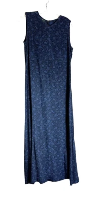 Maxi Vestido Ralph Lauren 100% Seda Estampado Floral Negro y Azul Sin Mangas, Talla 8 Foto 1 de 4