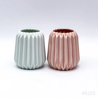 2er Set Vintage Blumenvase Vase Dekovase, Pastellfarben - Rosa/Blau 5x8,5cm - Bild 1 von 4