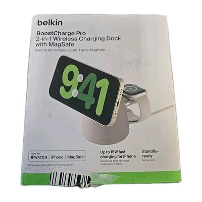 Belkin 2-in-1 Wireless Charging Dock with MagSafe - Sand - Image 1 of 4