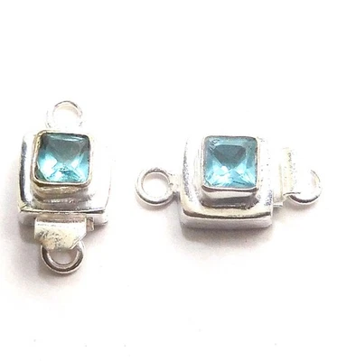 2 Pcs Blue Topaz 1 strand Box Clasp Sterling Silver Plated - Image 1 of 4