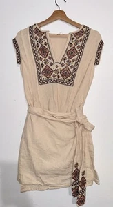 Free People Running Wild Embroidered Mini Dress in Beige Woman’s Size Small - Picture 1 of 3