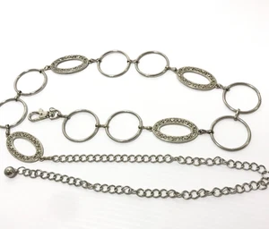 Women's Chain Belt 1XL-2XL Silver O Ring Oval Jeweled Casual Dress Metal Plus - Picture 1 of 10
