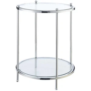 Convenience Concepts Royal Crest Two-Tier Round End Table in Clear Glass/ Chrome - Picture 1 of 3