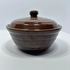 Vintage Maple Leaf USA Steinzeug Ofenfest Schüssel mit Deckel Deckel Dutch Oven Braun - Bild 1 von 17