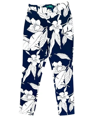 Женские миниатюрные брюки Ralph Lauren Chino эластичные с синими белыми цветочными карманами размер 4P - Изображение 1 из 4