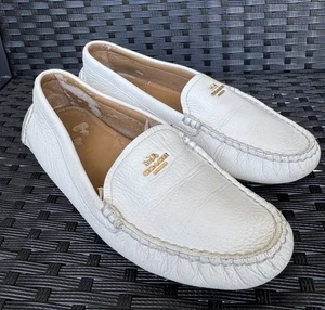Coach Women’s White Leather Loafers Driving Moccasins Sz 7.5B Preppy Old Money - Picture 1 of 8