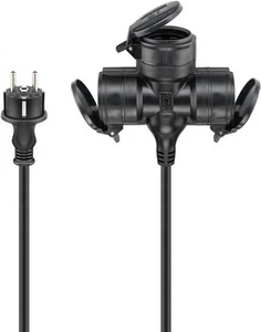 Dreifach-Verlängerungskabel Outdoor, 25 m, schwarz; Schutzkontaktstecker (Typ F, - Afbeelding 1 van 1