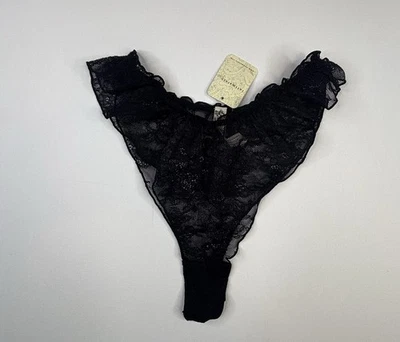NWT Intimately Free People Women’s Sheer Lace Black Thong Underwear Size Small - Image 1 of 4