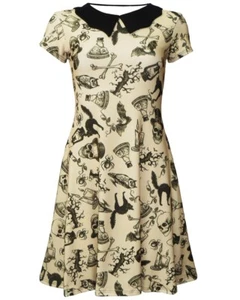 Vestido Steampunk Calaveras, Búho, Murciélagos, Gatos, Arañas Vintage Halloween Cuello Murciélago - Imagen 1 de 3