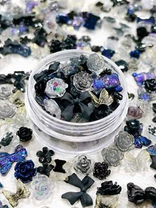 1box Black Clear Blue Flower Design Nail Art Decoration Nail Art Charms Manicure - Picture 1 of 6