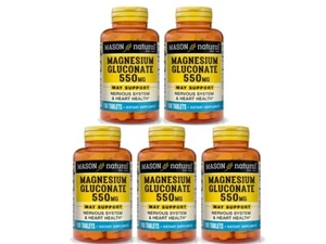 Pack of 5 X 100 = 500 TABLETS MAGNESIUM GLUCONATE 550 mg /TAB 500 +50MG MORE - Picture 1 of 4
