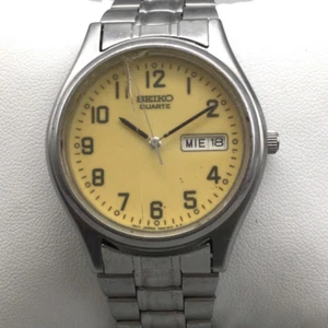 Vtg Seiko Watch Men 37mm Silver Tone 7N43-9048 Day Date New Battery 7" - Picture 1 of 13