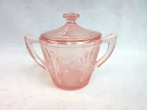 Sugar Bowl with Lid, Pink Cherry Blossom Depression Glass, Jeanette Glass Co - Picture 1 of 7