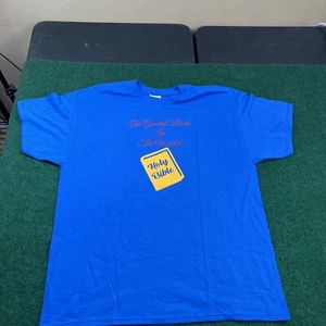Vintage 2000s Holy Bible Matthew 4:4 T-shirt Blue Greatest Book In The World Med - Picture 1 of 7