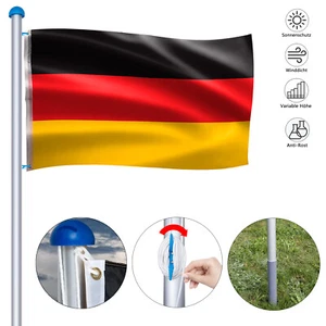 Fahnenmast 6,50m Flaggenmast Höhenverstellbar Mast Flagge Seilzug Bodenhülse #7 - Bild 1 von 12