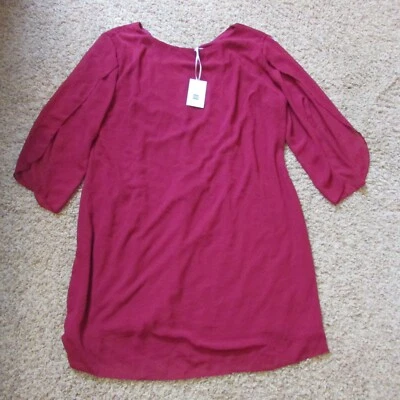 NWT Grace Karin 2X Burgundy Red Chiffon Split Sleeve Dress Below Knee - Image 1 of 2