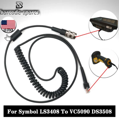 Scanner Coiled Cable For Symbol LS3408 To VC5090 DS3508 (8-PIN) 25-71917-02R US - Image 1 of 4
