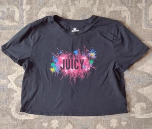 JUICY COUTURE JUNIORS SZ XL WOMEN Sm  CROPPED T-SHIRT TOP  BLACK Y2k - Picture 1 of 4