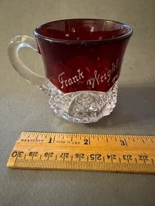 EAPG RUBY STAINED FRANK WRIGHT 1906 ETCHED ANTIQUE GLASS TEACUP CUP TUMBLER MUG - Picture 1 of 5