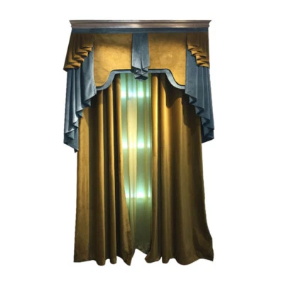 Custom Upscale living room velvet gold coffee cloth curtain valance drape C1787 - Image 1 of 4