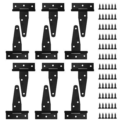 XHJZGCTECH 6 Pack 3 Inch Shed Door Gate Hinges, Heavy Duty Black Outdoor Tee Hinge for Wood